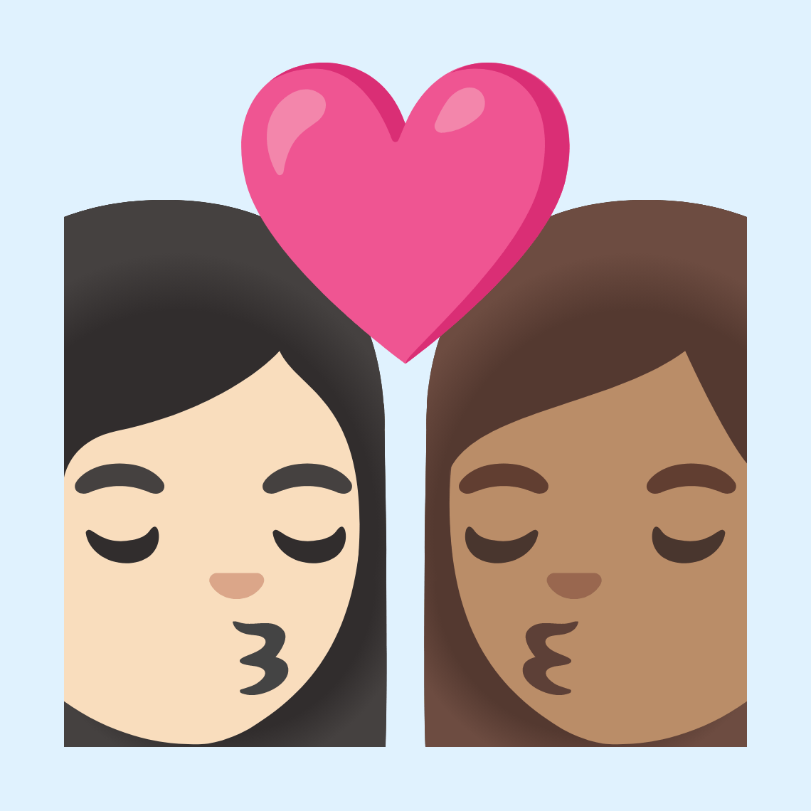 π©π»ββ€οΈβπβπ©π½ Kiss: woman, woman, light skin tone, medium skin tone
