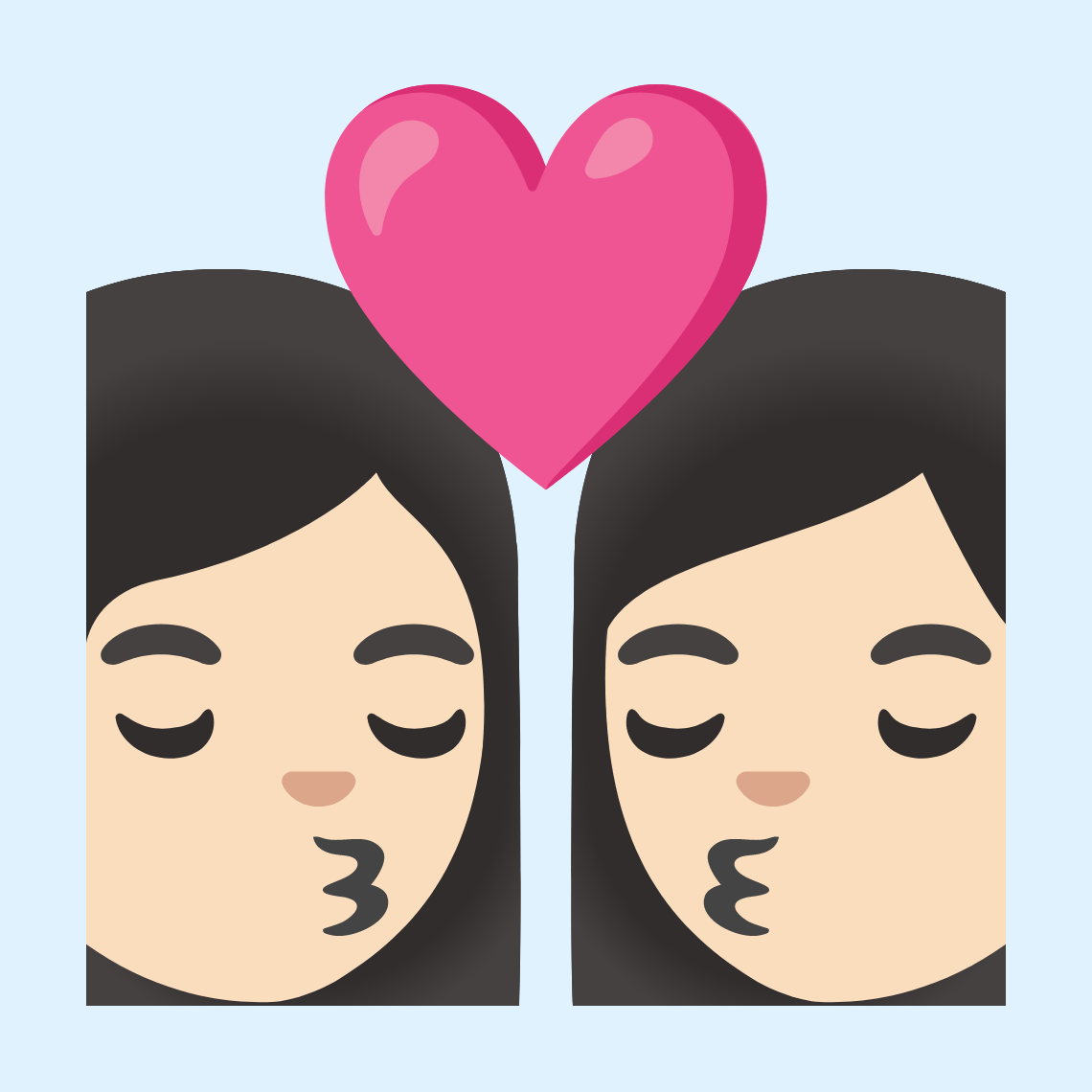 π©π»ββ€οΈβπβπ©π» Kiss: woman, woman, light skin tone