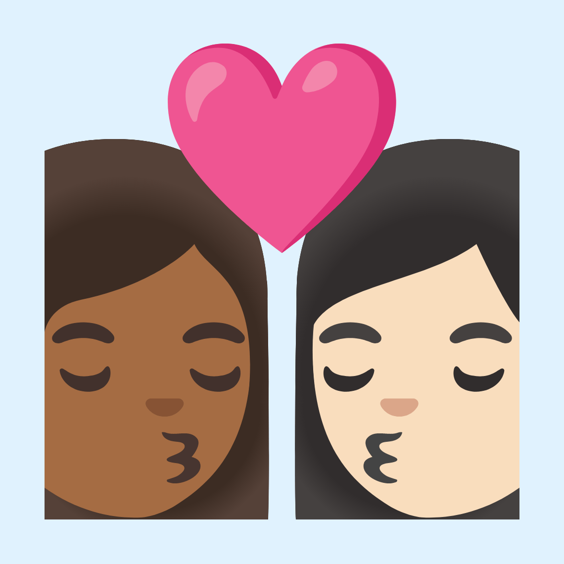 π©πΎββ€οΈβπβπ©π» Kiss: woman, woman, medium-dark skin tone, light skin tone