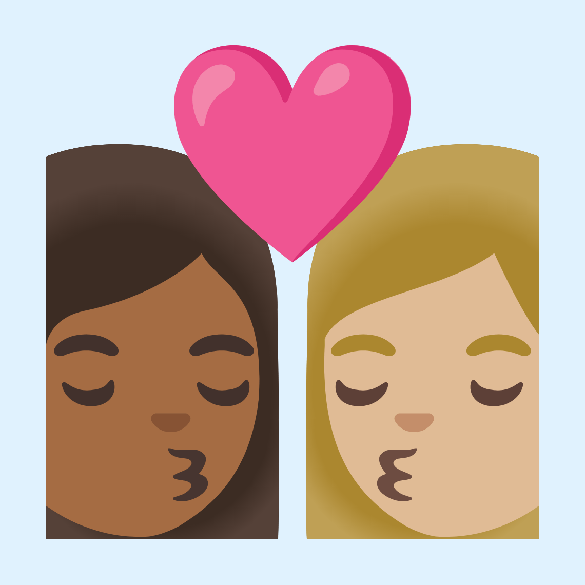 π©πΎββ€οΈβπβπ©πΌ Kiss: woman, woman, medium-dark skin tone, medium-light skin tone