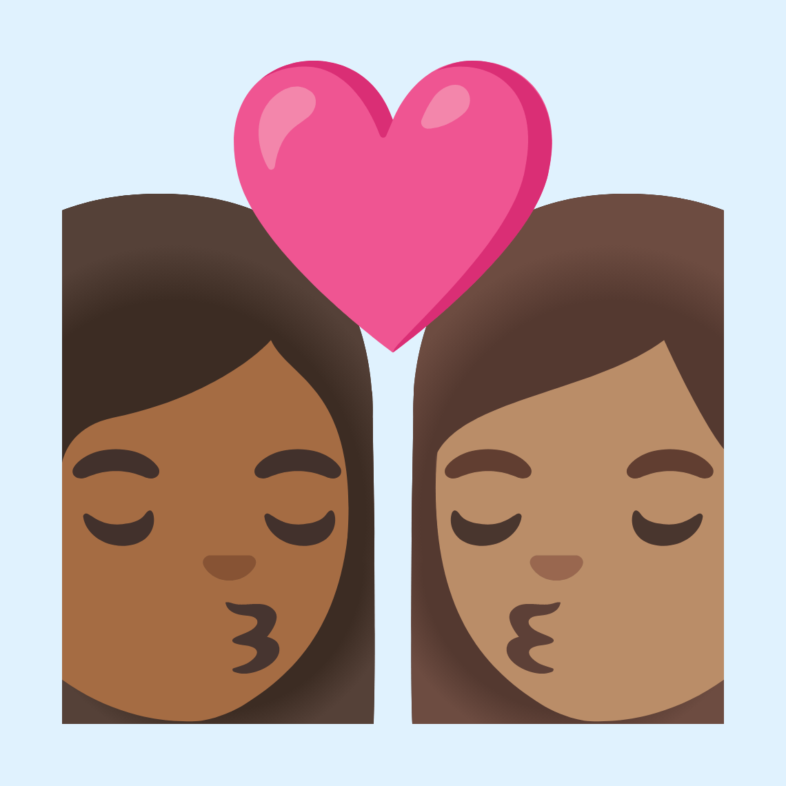π©πΎββ€οΈβπβπ©π½ Kiss: woman, woman, medium-dark skin tone, medium skin tone