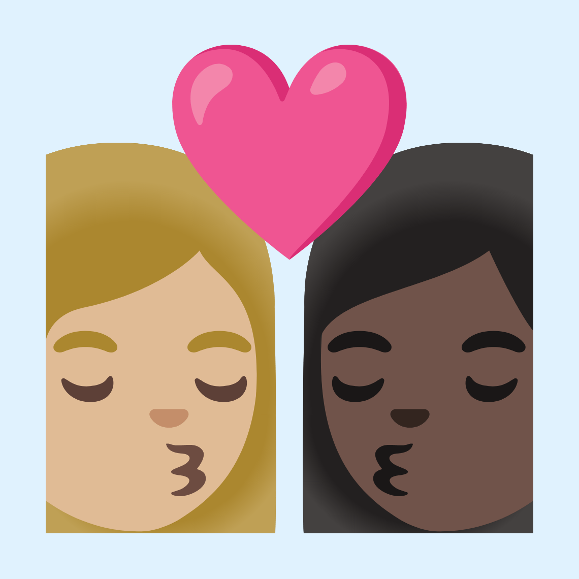 π©πΌββ€οΈβπβπ©πΏ Kiss: woman, woman, medium-light skin tone, dark skin tone