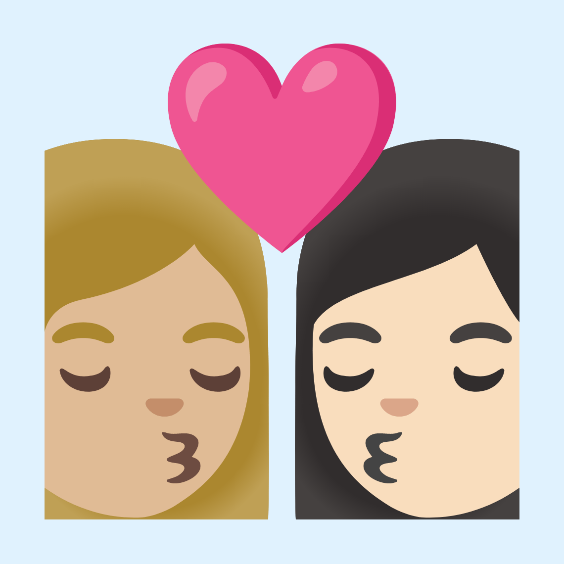 π©πΌββ€οΈβπβπ©π» Kiss: woman, woman, medium-light skin tone, light skin tone