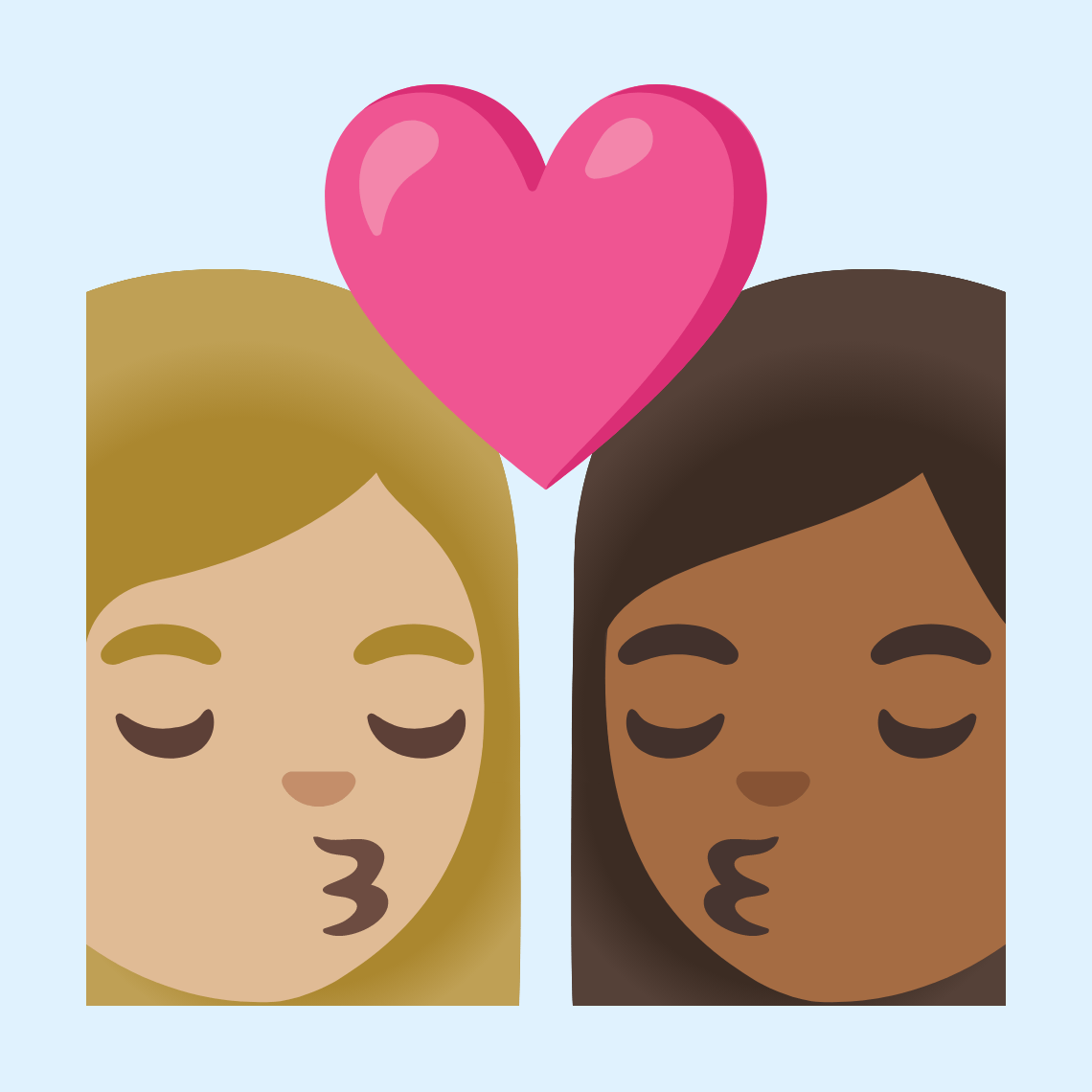 π©πΌββ€οΈβπβπ©πΎ Kiss: woman, woman, medium-light skin tone, medium-dark skin tone