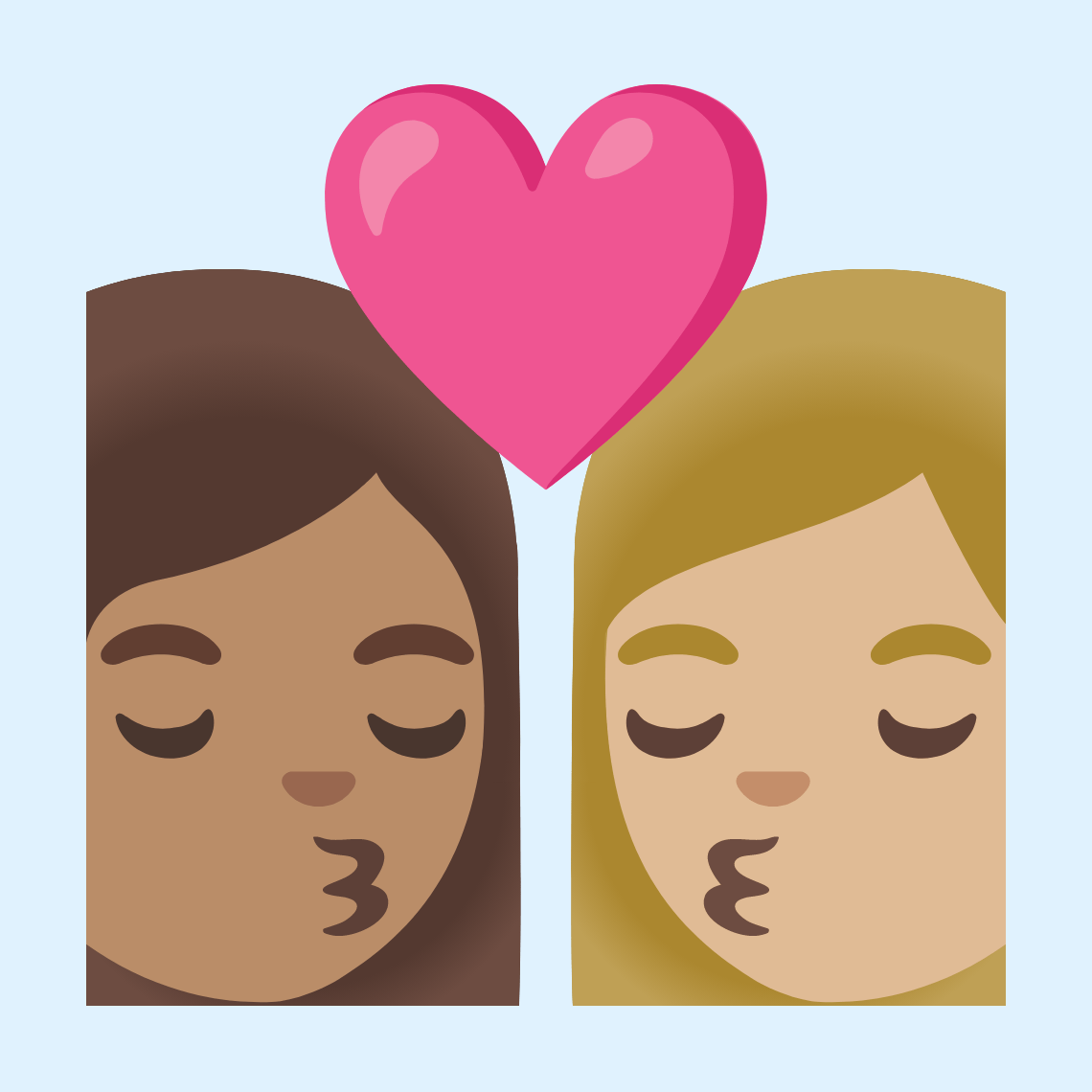 π©π½ββ€οΈβπβπ©πΌ Kiss: woman, woman, medium skin tone, medium-light skin tone