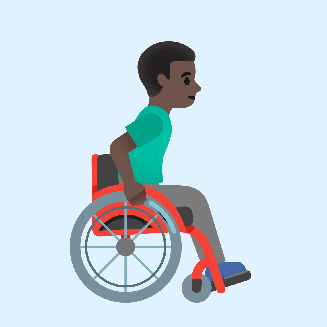 π¨πΏβπ¦½ββ‘οΈ Man in manual wheelchair facing right: dark skin tone