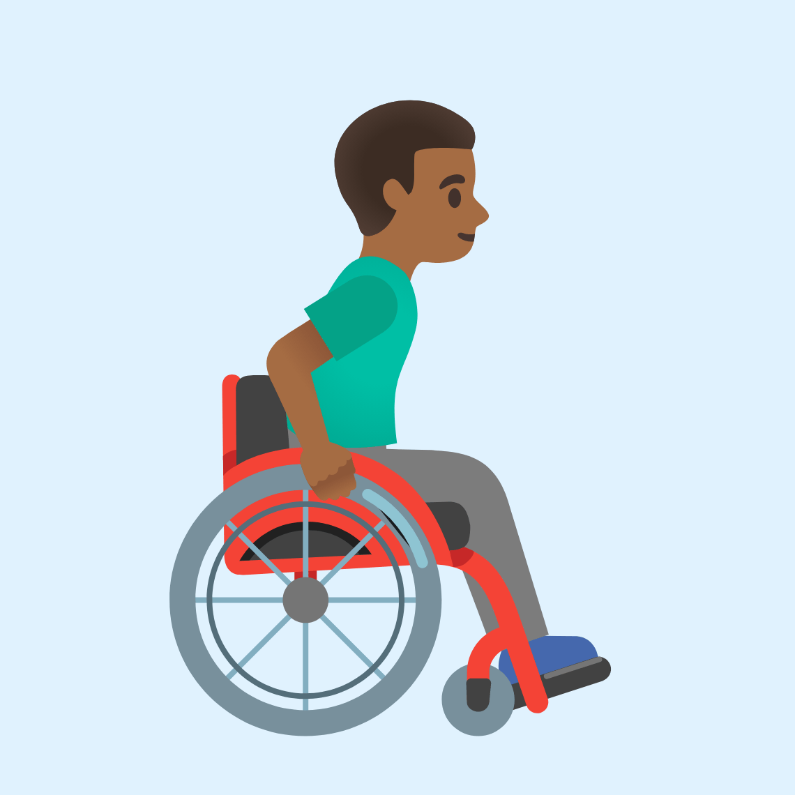 π¨πΎβπ¦½ββ‘οΈ Man in manual wheelchair facing right: medium-dark skin tone