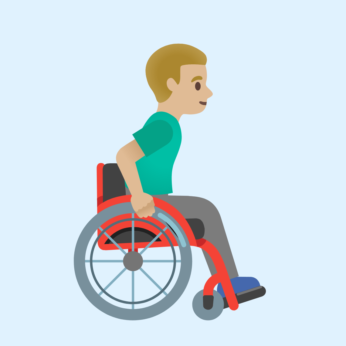 π¨πΌβπ¦½ββ‘οΈ Man in manual wheelchair facing right: medium-light skin tone