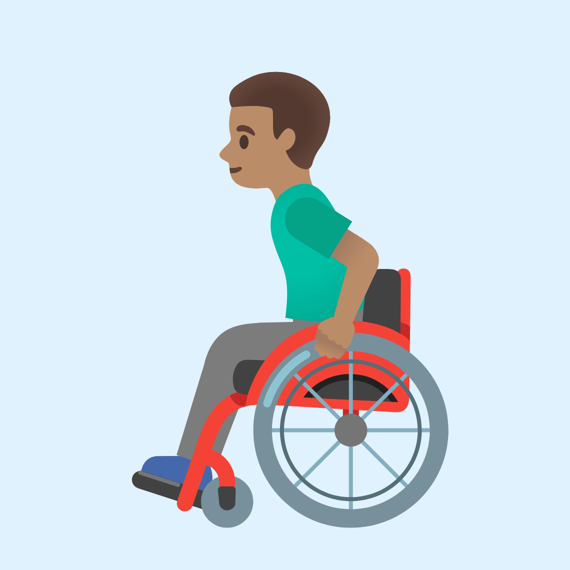 π¨π½β𦽠Man in manual wheelchair: medium skin tone