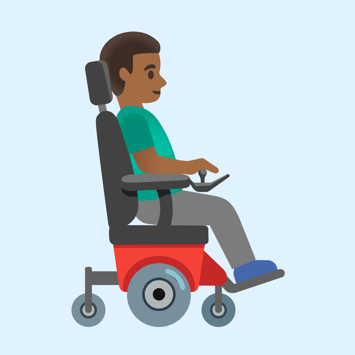 π¨πΎβπ¦Όββ‘οΈ Man in motorized wheelchair facing right: medium-dark skin tone