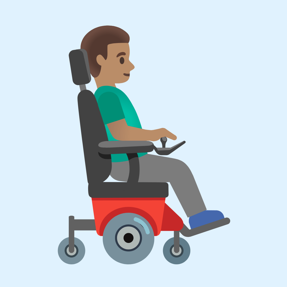 π¨π½βπ¦Όββ‘οΈ Man in motorized wheelchair facing right: medium skin tone