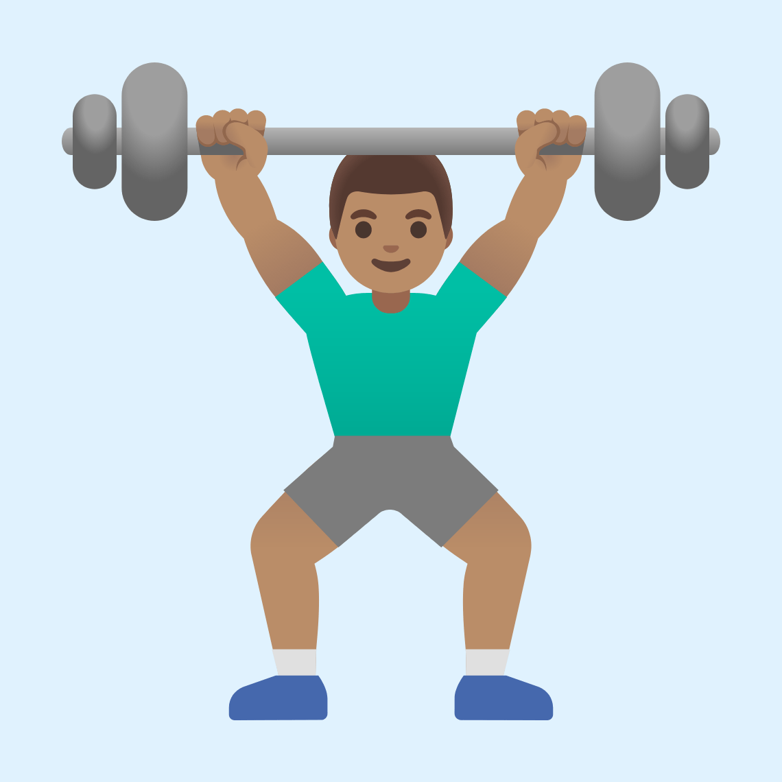 ππ½ββοΈ Man lifting weights: medium skin tone