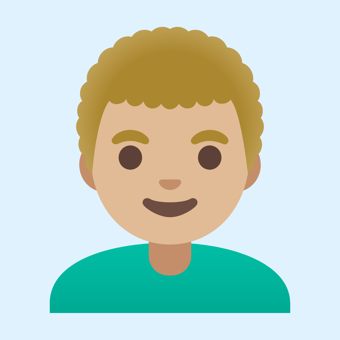 π¨πΌβ𦱠Man: medium-light skin tone, curly hair