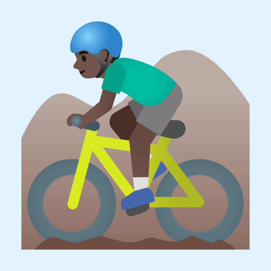 π΅πΏββοΈ Man mountain biking: dark skin tone