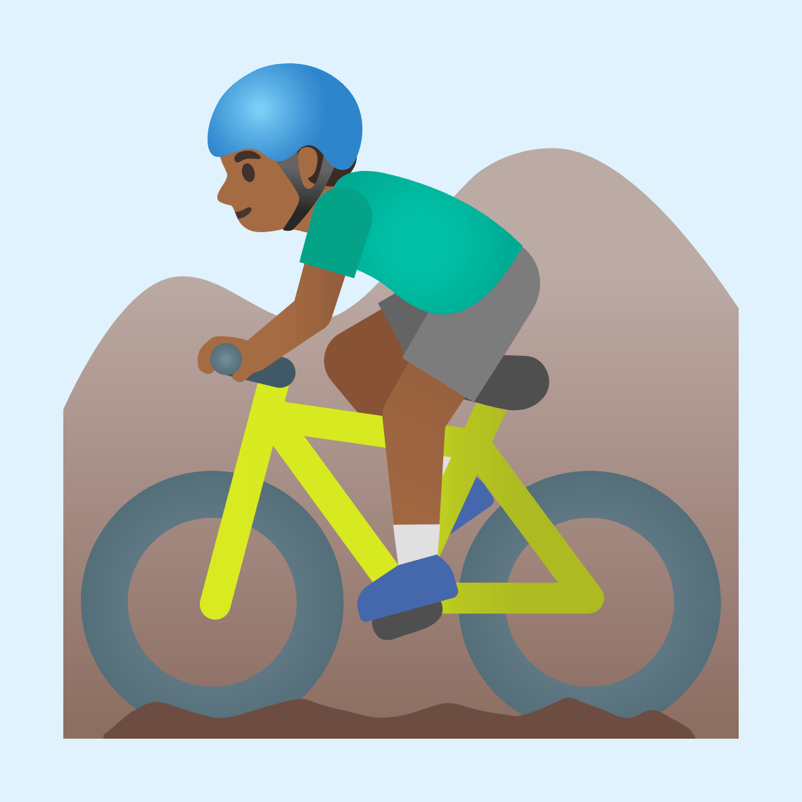 π΅πΎββοΈ Man mountain biking: medium-dark skin tone