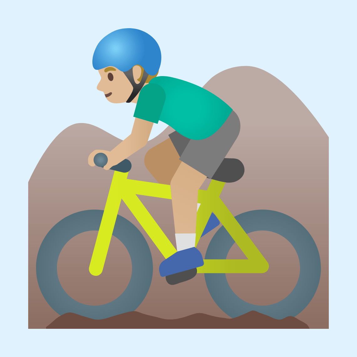 π΅πΌββοΈ Man mountain biking: medium-light skin tone