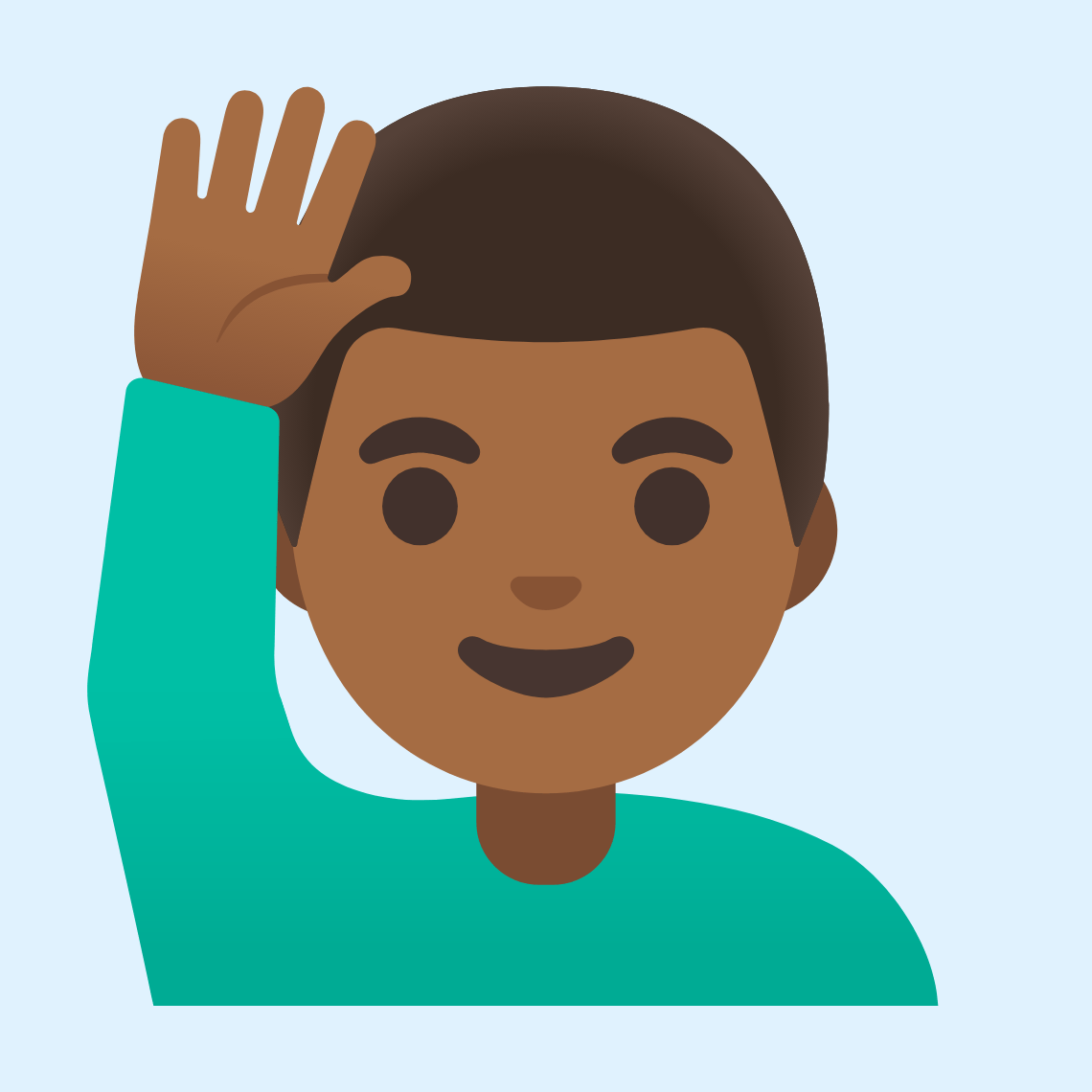 ππΎββοΈ Man raising hand: medium-dark skin tone