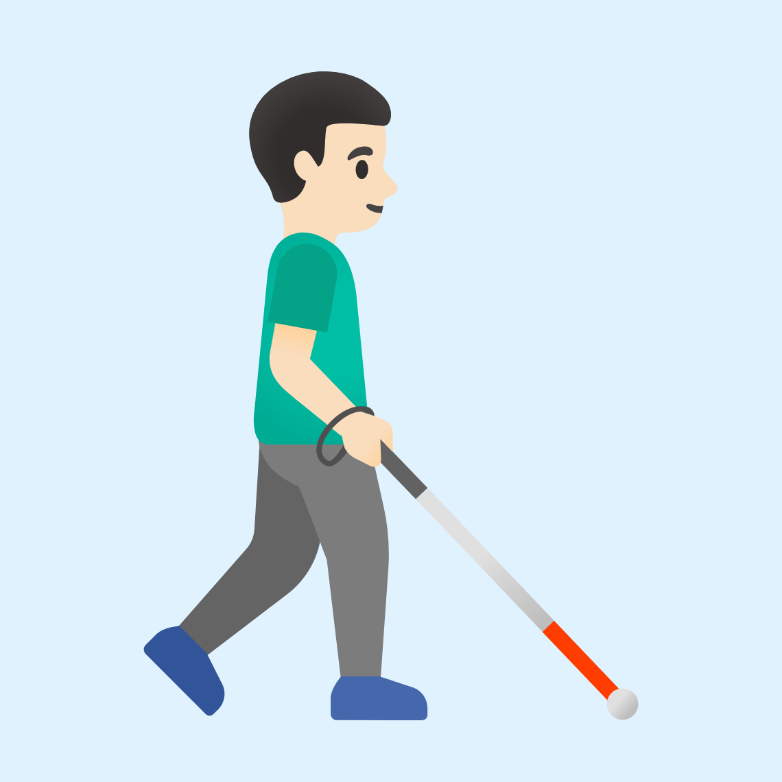 π¨π»βπ¦―ββ‘οΈ Man with white cane facing right: light skin tone