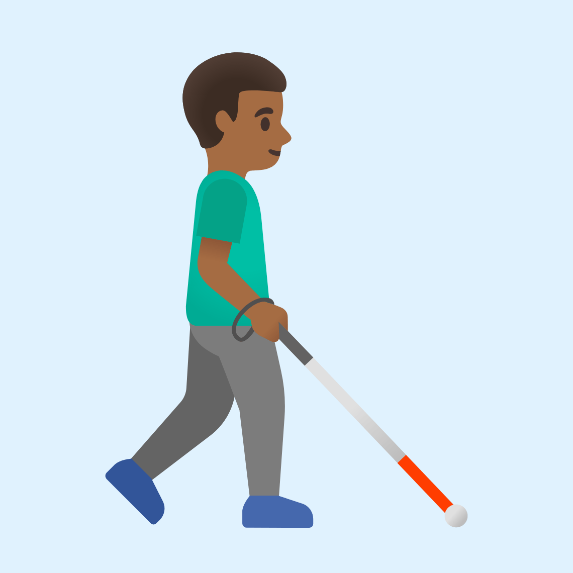 π¨πΎβπ¦―ββ‘οΈ Man with white cane facing right: medium-dark skin tone