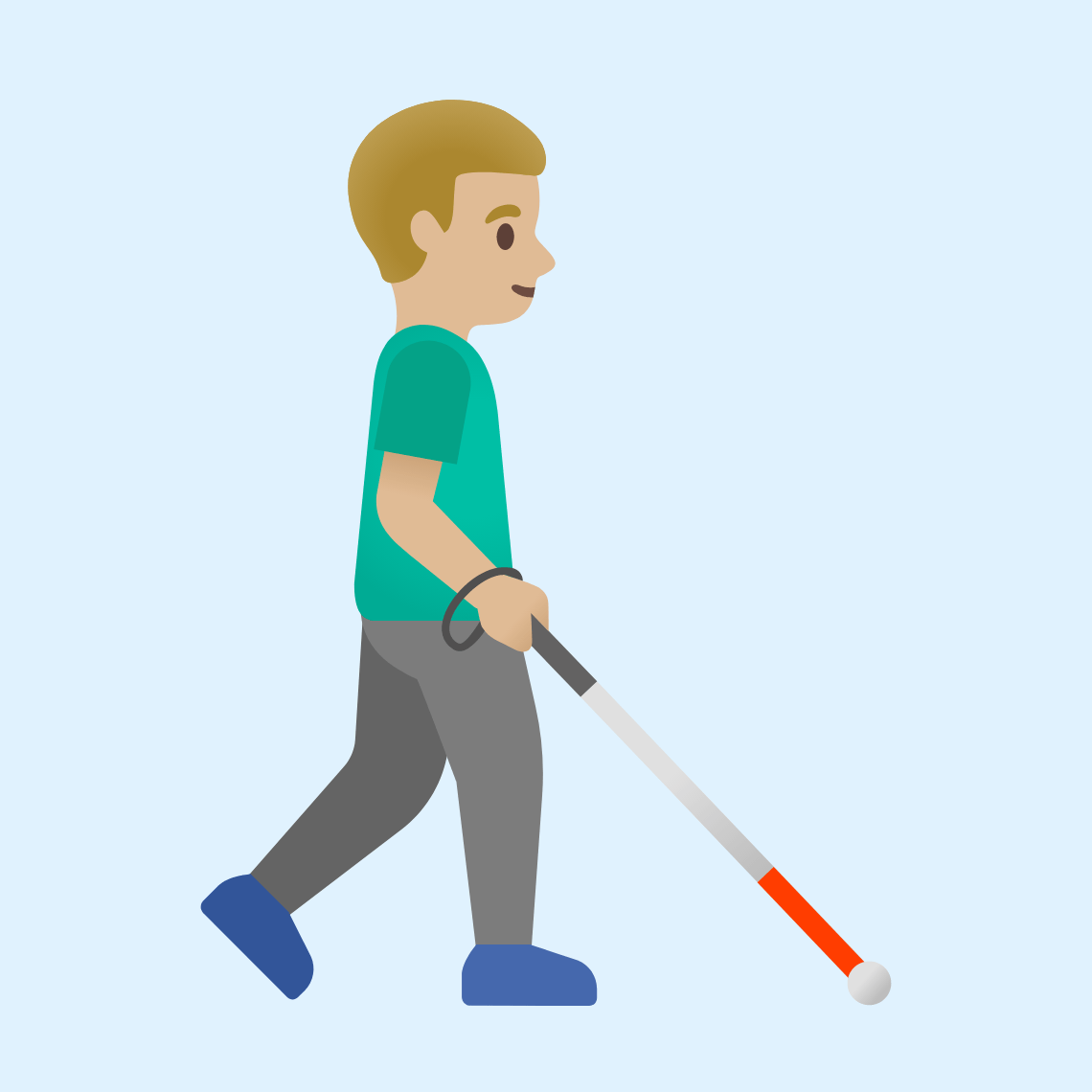 π¨πΌβπ¦―ββ‘οΈ Man with white cane facing right: medium-light skin tone