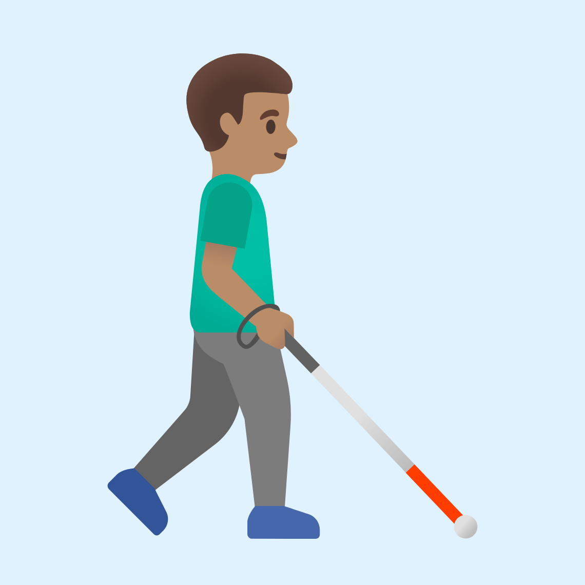 π¨π½βπ¦―ββ‘οΈ Man with white cane facing right: medium skin tone