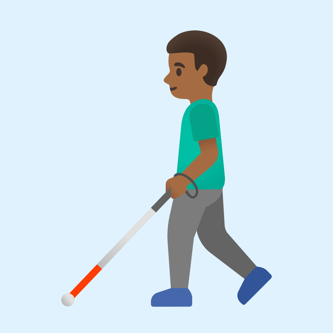 π¨πΎβπ¦― Man with white cane: medium-dark skin tone