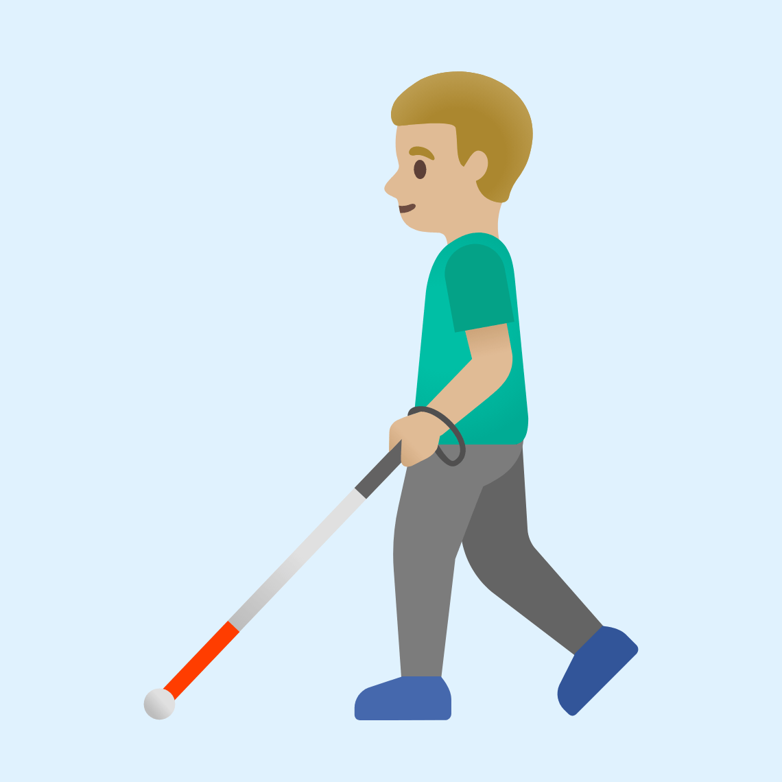 π¨πΌβπ¦― Man with white cane: medium-light skin tone