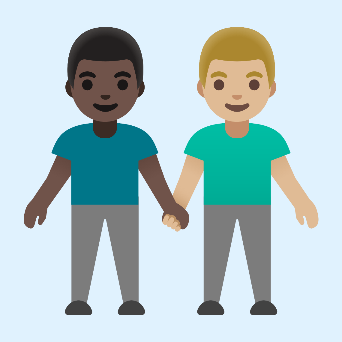 π¨πΏβπ€βπ¨πΌ Men holding hands: dark skin tone, medium-light skin tone