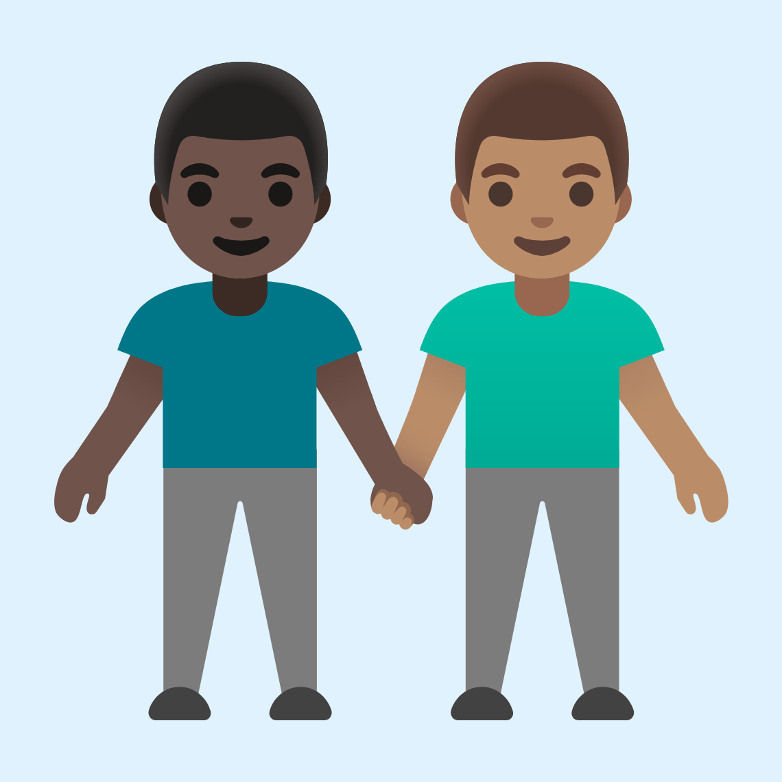π¨πΏβπ€βπ¨π½ Men holding hands: dark skin tone, medium skin tone