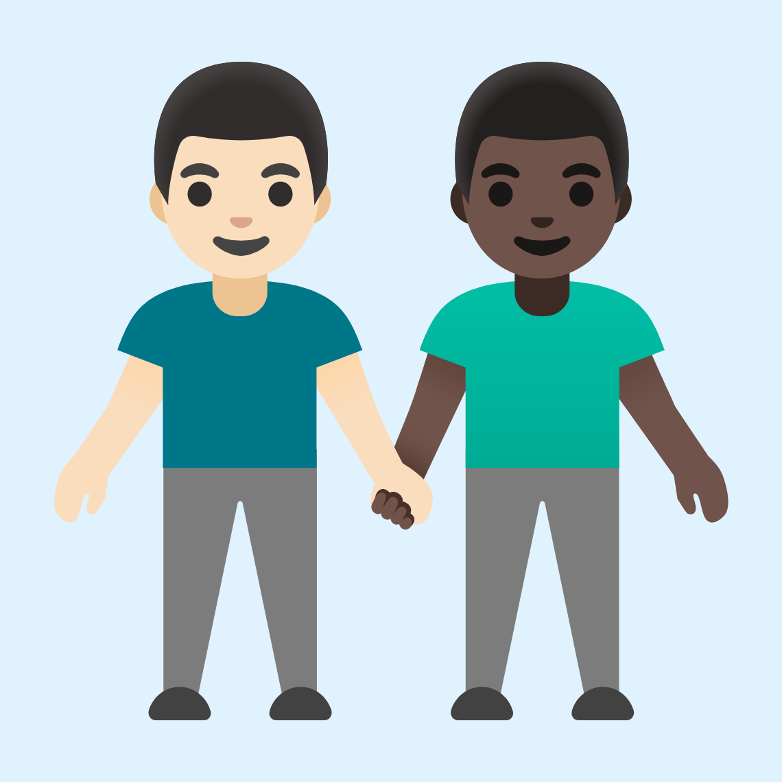 π¨π»βπ€βπ¨πΏ Men holding hands: light skin tone, dark skin tone