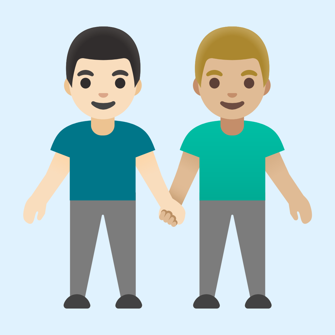 π¨π»βπ€βπ¨πΌ Men holding hands: light skin tone, medium-light skin tone