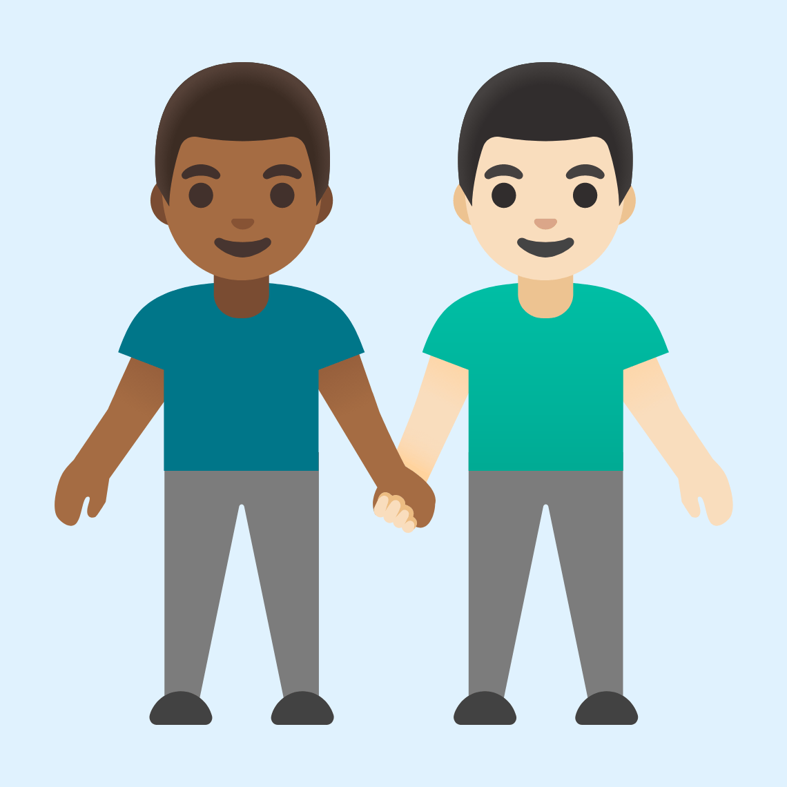 π¨πΎβπ€βπ¨π» Men holding hands: medium-dark skin tone, light skin tone