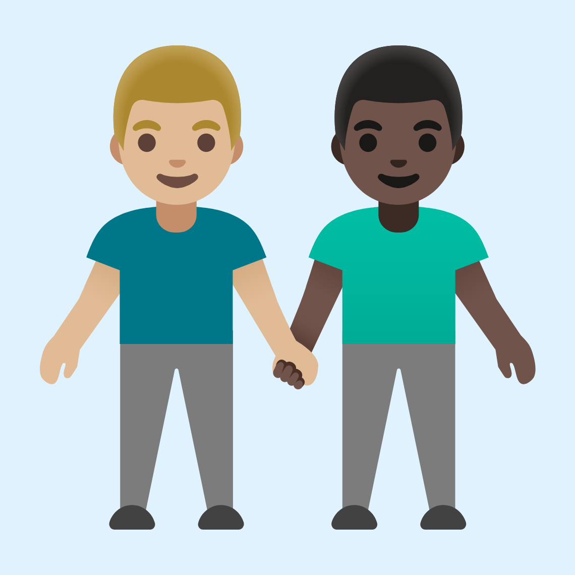 π¨πΌβπ€βπ¨πΏ Men holding hands: medium-light skin tone, dark skin tone