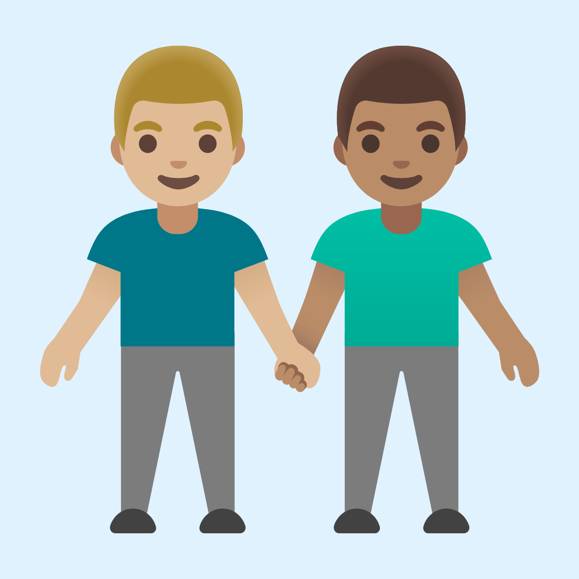 π¨πΌβπ€βπ¨π½ Men holding hands: medium-light skin tone, medium skin tone