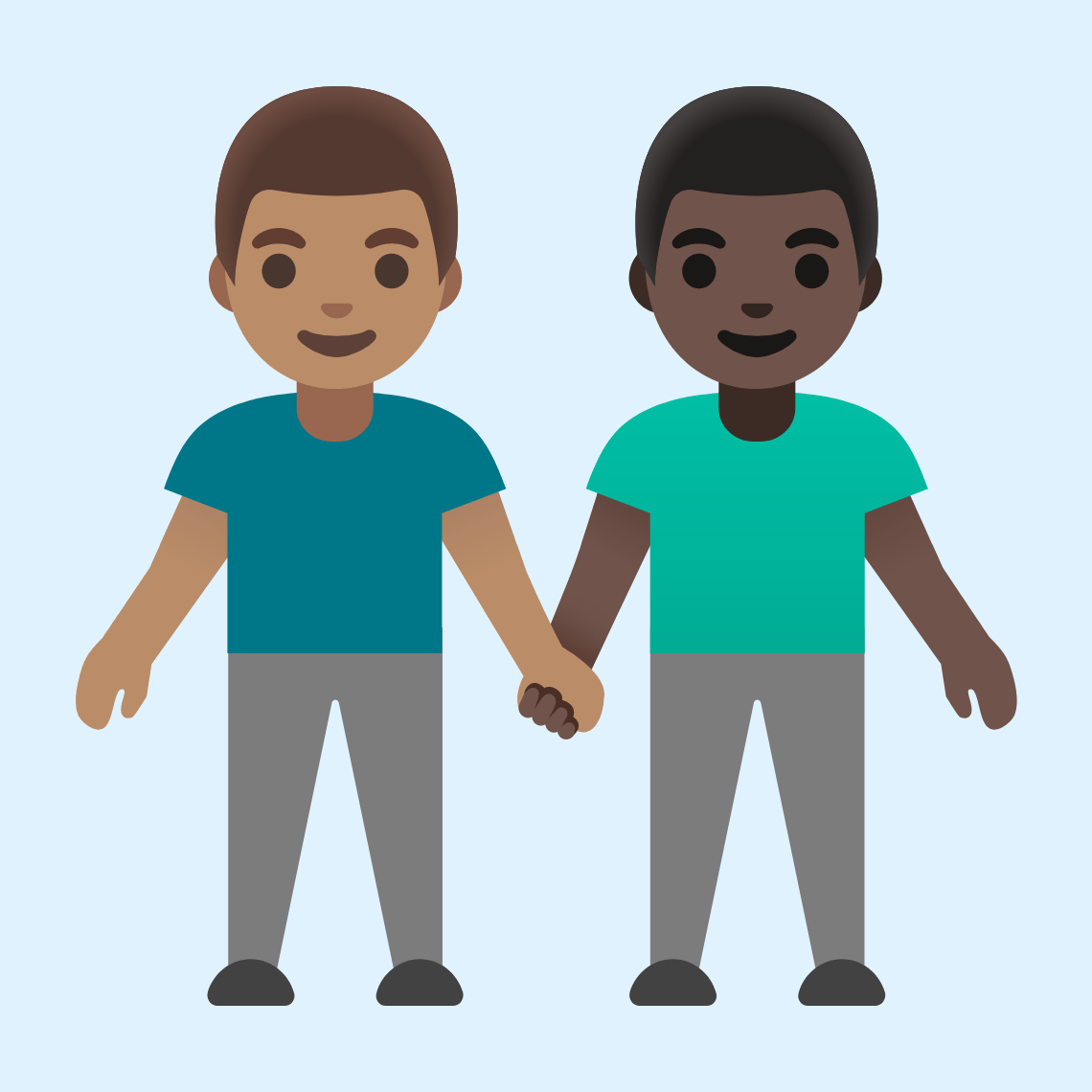 π¨π½βπ€βπ¨πΏ Men holding hands: medium skin tone, dark skin tone