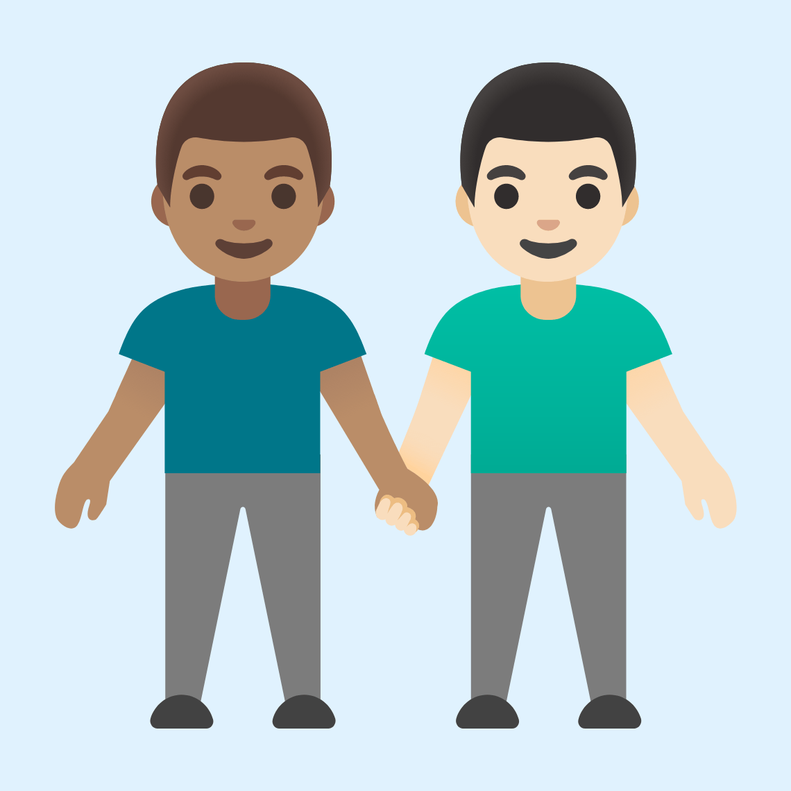 π¨π½βπ€βπ¨π» Men holding hands: medium skin tone, light skin tone