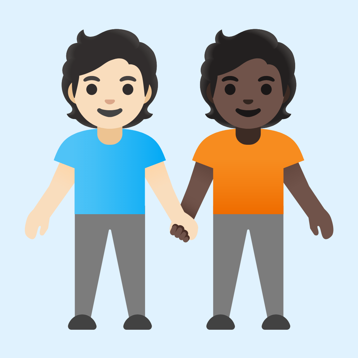 π§π»βπ€βπ§πΏ People holding hands: light skin tone, dark skin tone