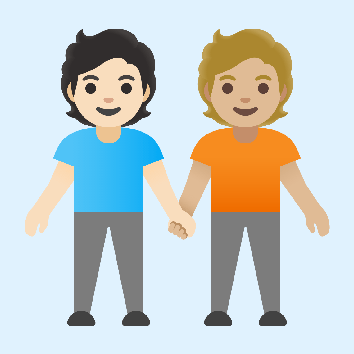 π§π»βπ€βπ§πΌ People holding hands: light skin tone, medium-light skin tone