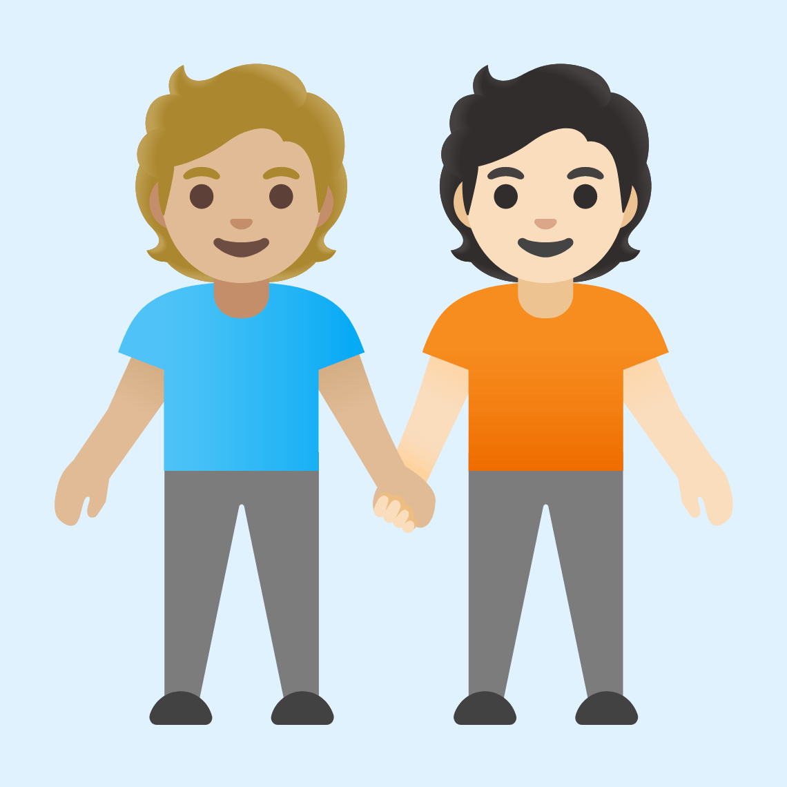 π§πΌβπ€βπ§π» People holding hands: medium-light skin tone, light skin tone