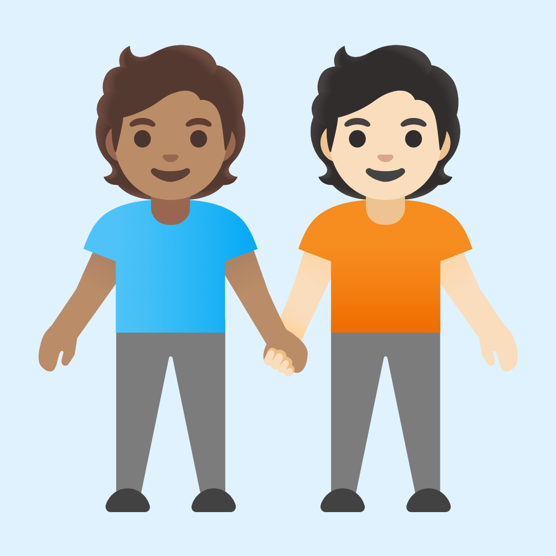 π§π½βπ€βπ§π» People holding hands: medium skin tone, light skin tone