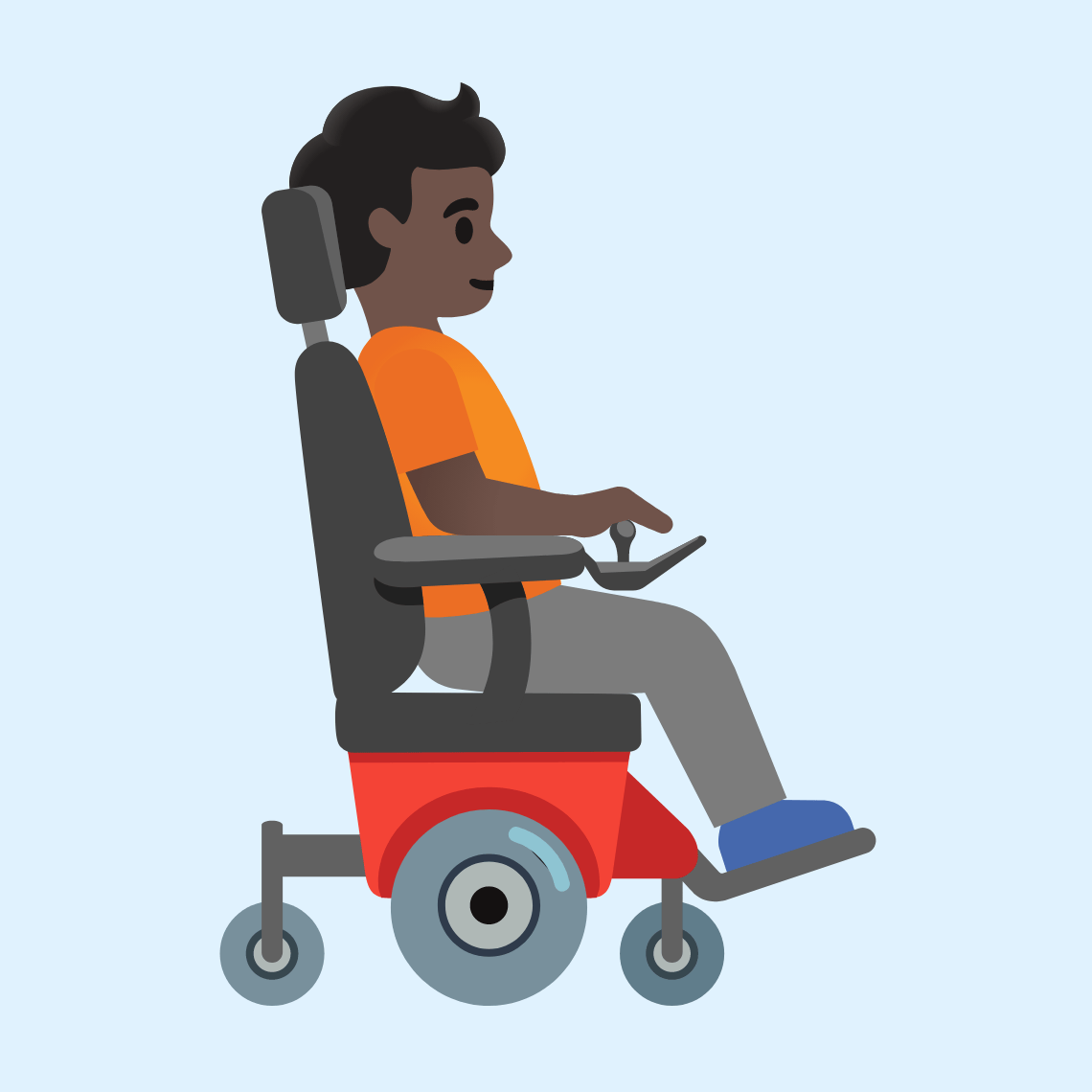 🧑🏿‍🦼‍➡️ Person in motorized wheelchair facing right: dark skin tone