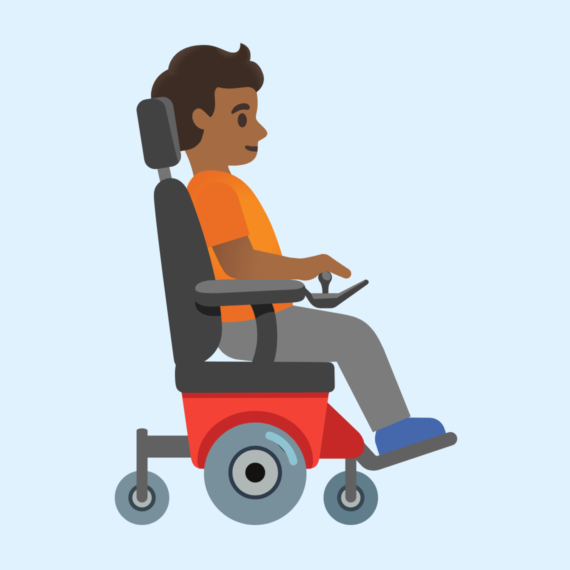 π§πΎβπ¦Όββ‘οΈ Person in motorized wheelchair facing right: medium-dark skin tone