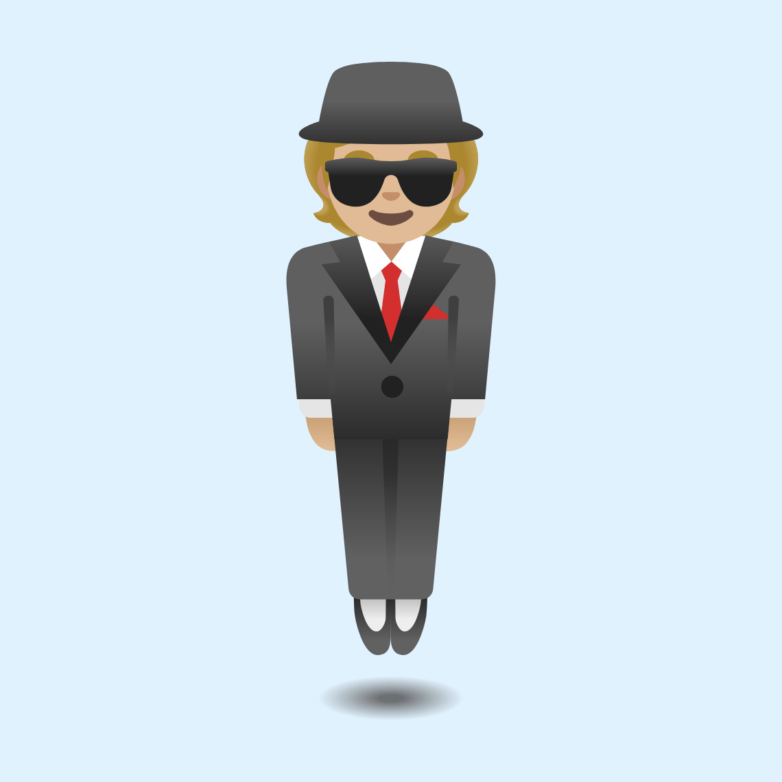 π΄πΌ Person in suit levitating: medium-light skin tone
