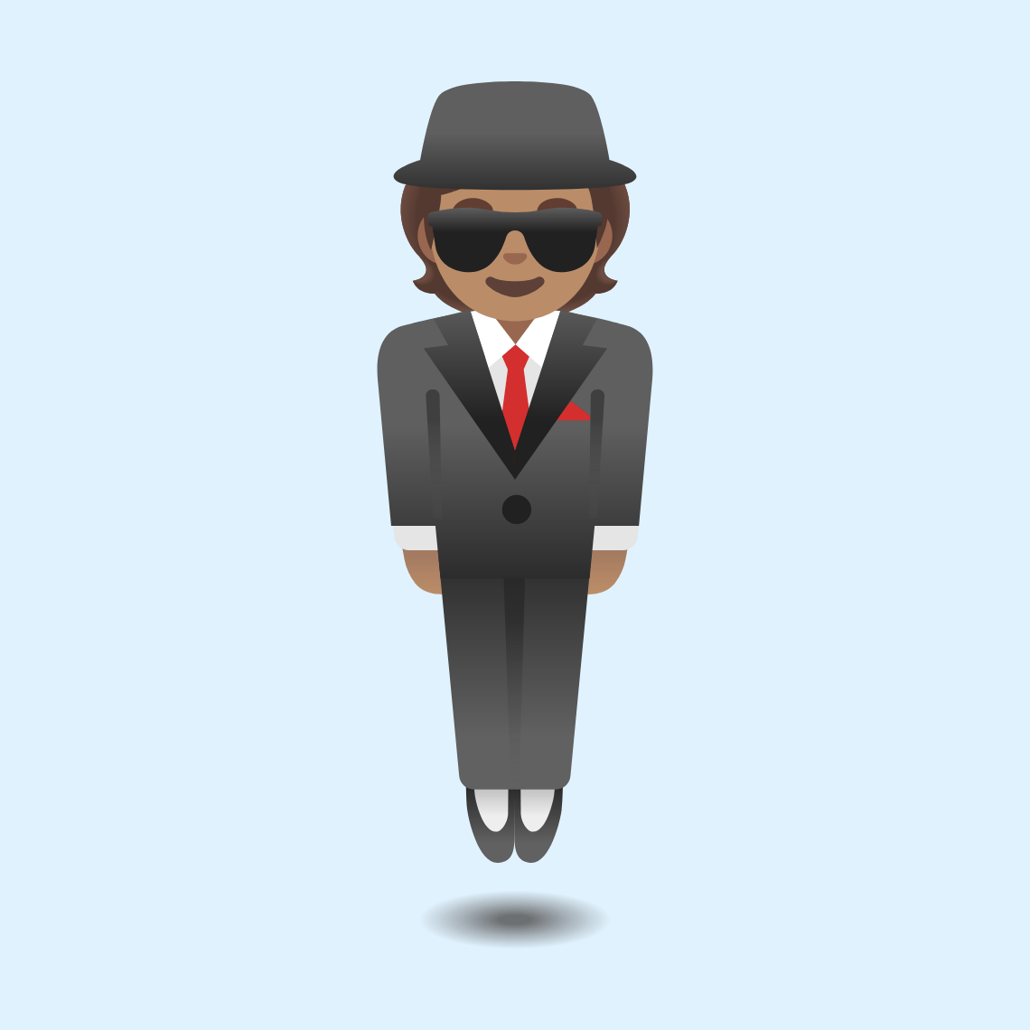 🕴🏽 Person in suit levitating: medium skin tone