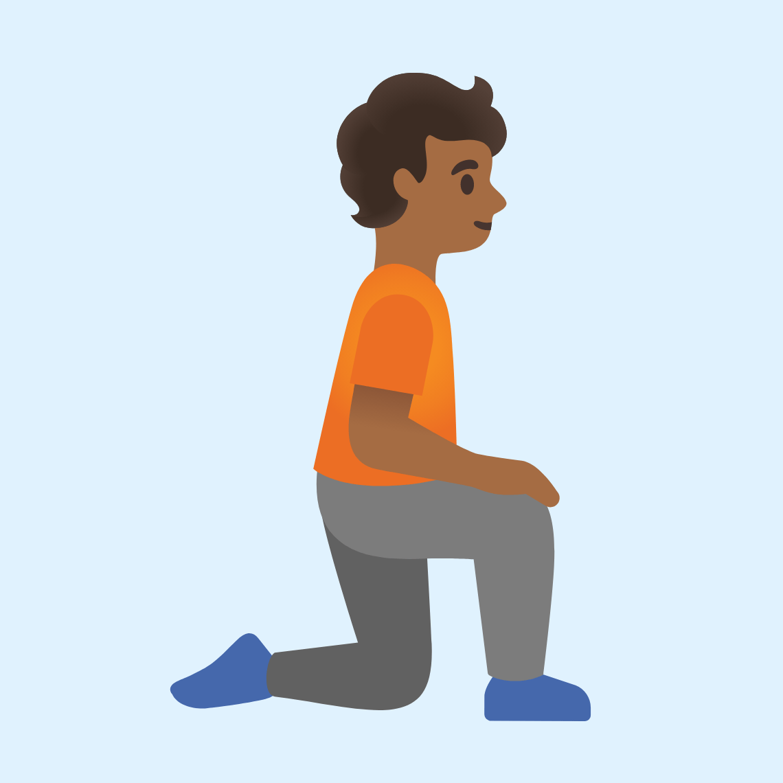 π§πΎββ‘οΈ Person kneeling facing right: medium-dark skin tone