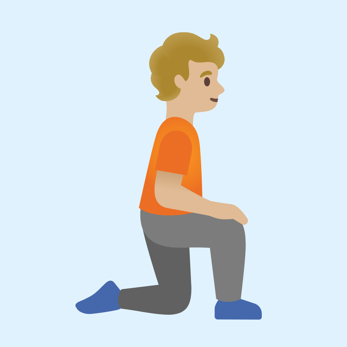 π§πΌββ‘οΈ Person kneeling facing right: medium-light skin tone