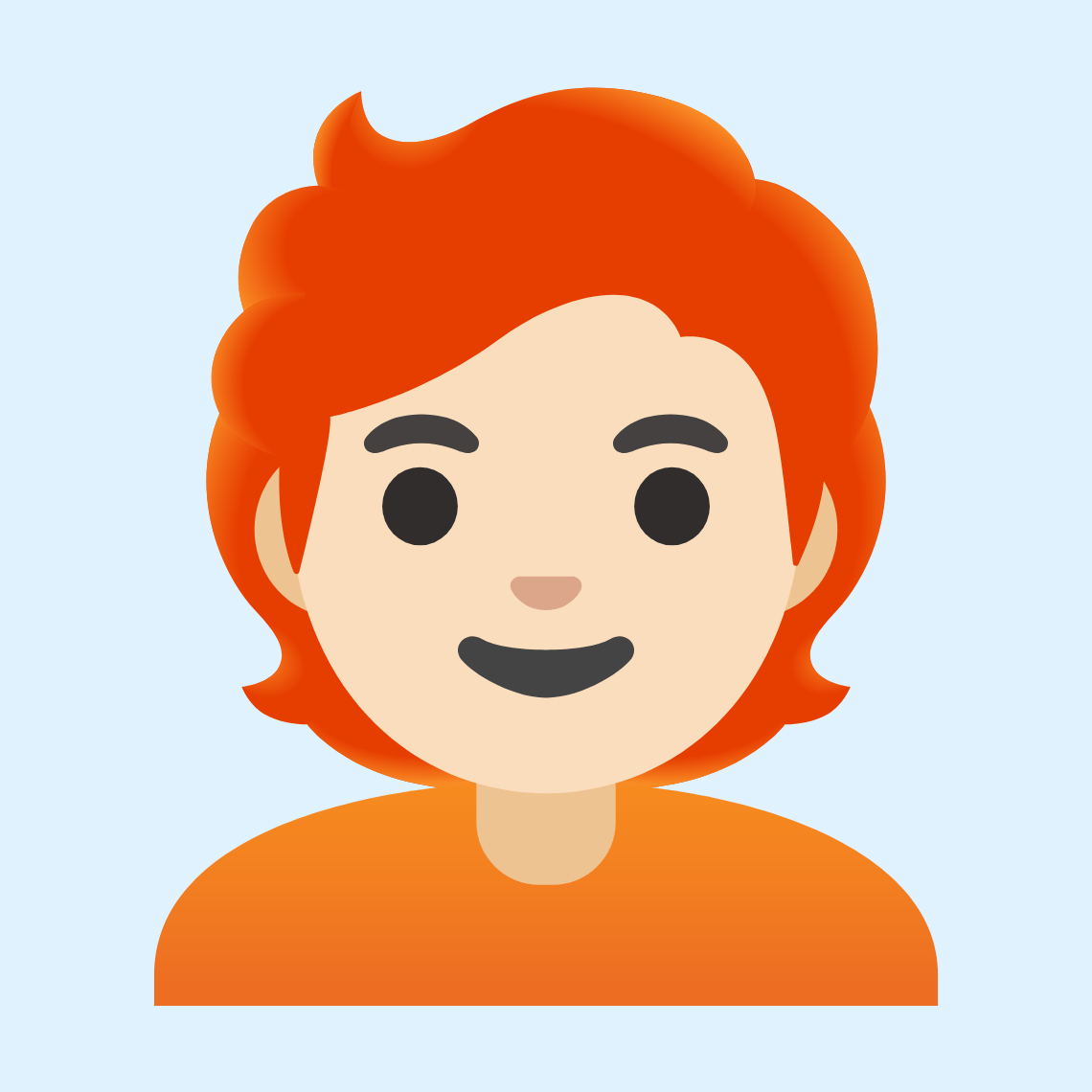 π§π»βπ¦° Person: light skin tone, red hair