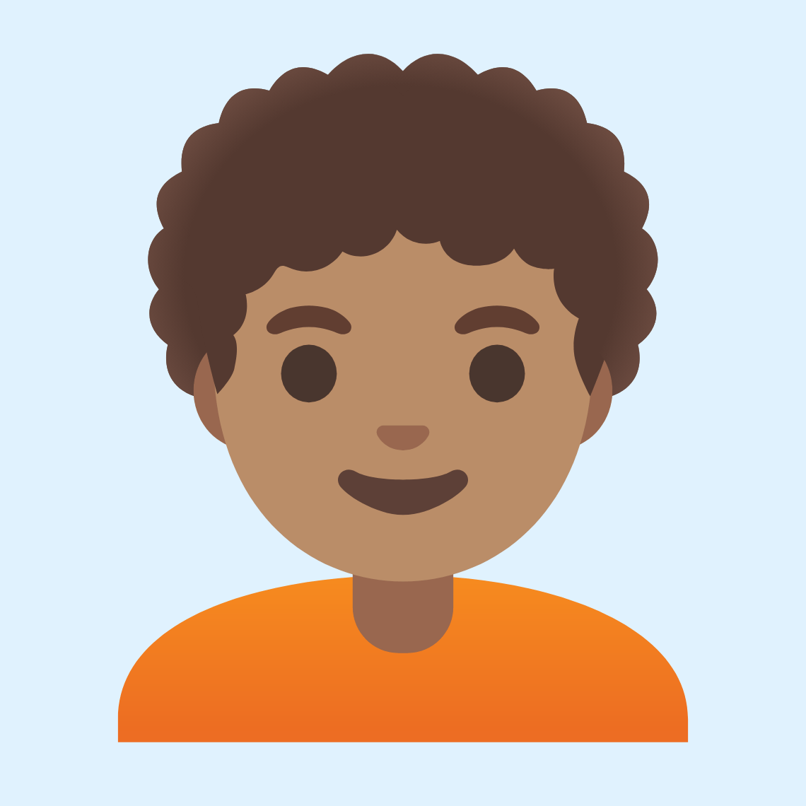 π§π½β𦱠Person: medium skin tone, curly hair