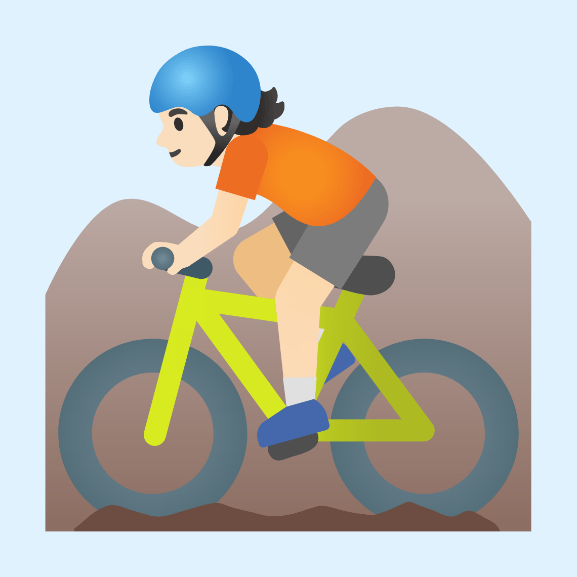 π΅π» Person mountain biking: light skin tone