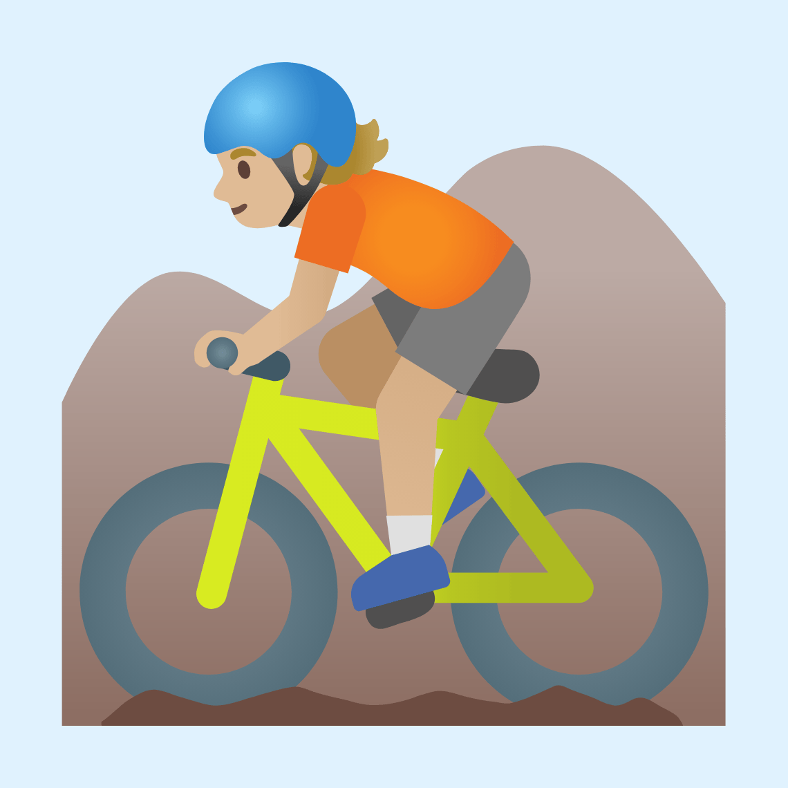 π΅πΌ Person mountain biking: medium-light skin tone